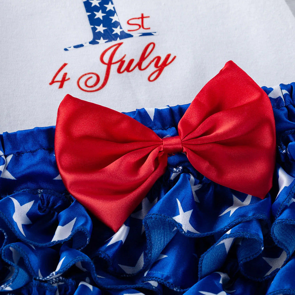Little Miss America Set for Baby Girl Embroidered Body, Patriotic Ruffle Panties and Tie Headband Set of 3 Pieces