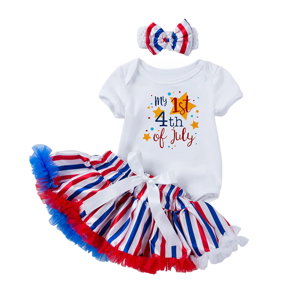 Ensemble Petite Miss America, body avec tutu à rayures patriotiques et bandeau assorti