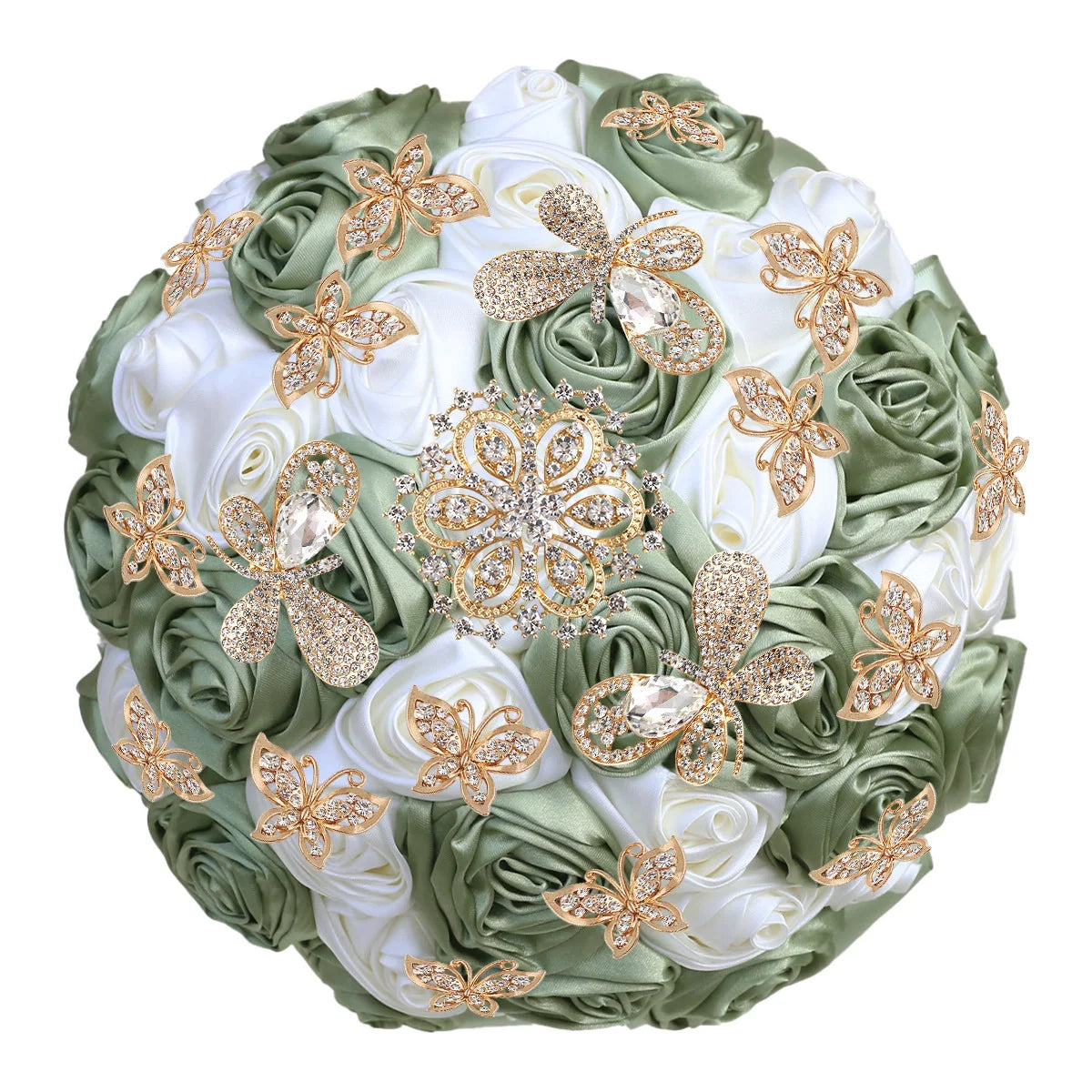 Quinceanera Wedding Bouquet with Butterfly Rhinestones Bridal Bouquets for Bride Bridesmaids