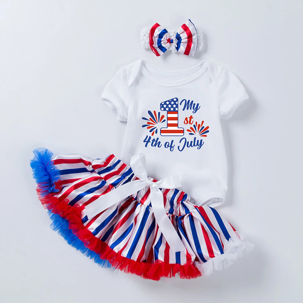 Ensemble Petite Miss America, body avec tutu à rayures patriotiques et bandeau assorti
