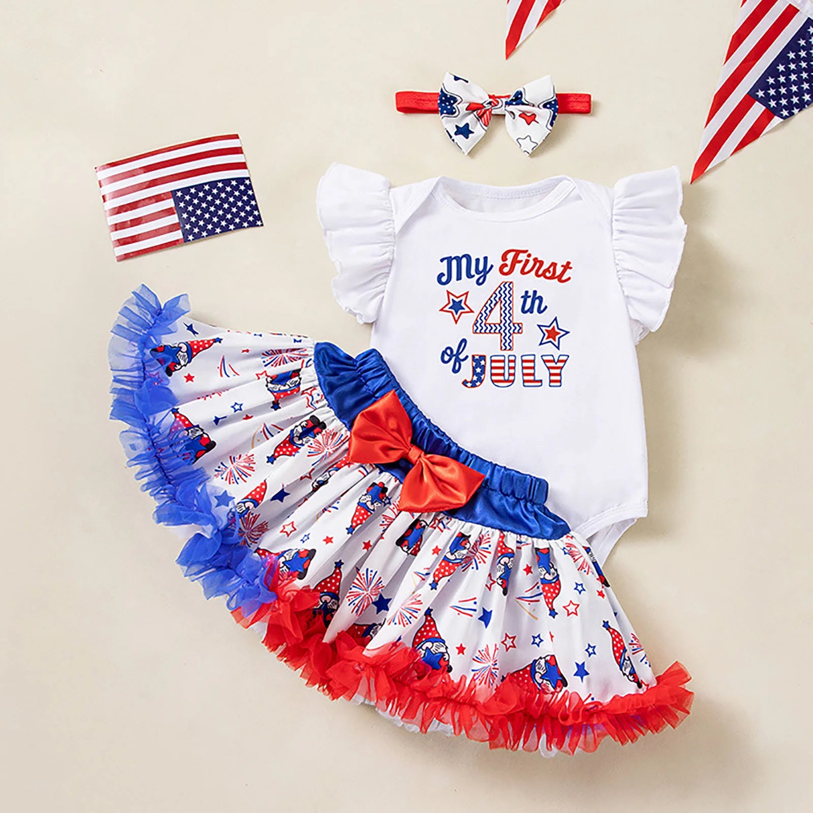 Ruffled Sleeve Bodysuit, Skirt with Tutu and Coquetish Headband