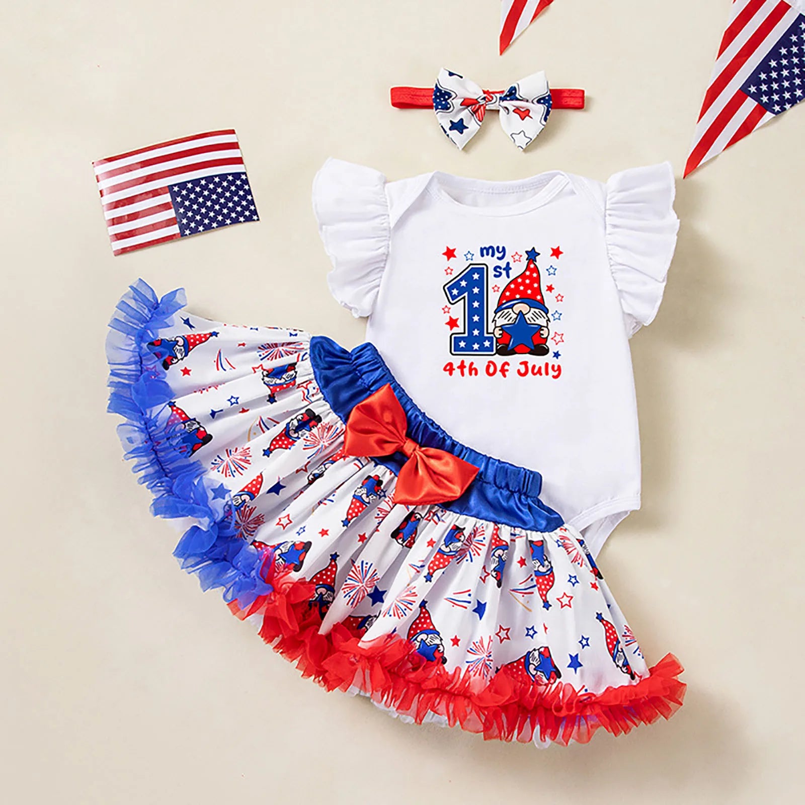 Ruffled Sleeve Bodysuit, Skirt with Tutu and Coquetish Headband