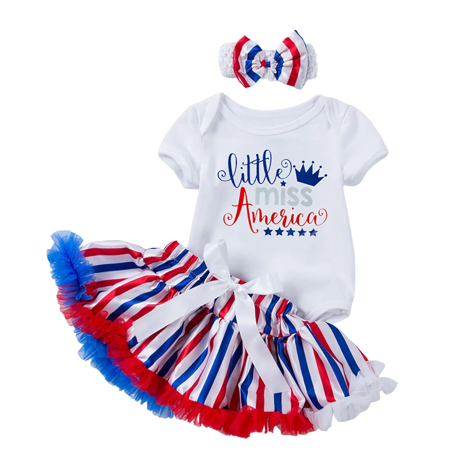Little Miss America Set, Bodysuit with Patriotic Stripes tutu and Tie Headband