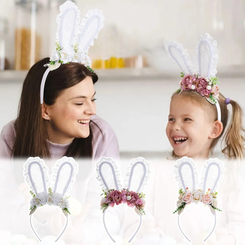 Headband "Ears of Lace and Flowers" - Boutique Accessory for Girls.