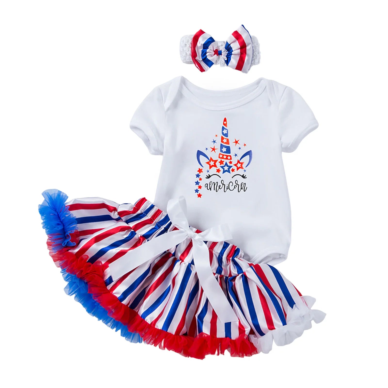 Little Miss America Set, Bodysuit with Patriotic Stripes tutu and Tie Headband