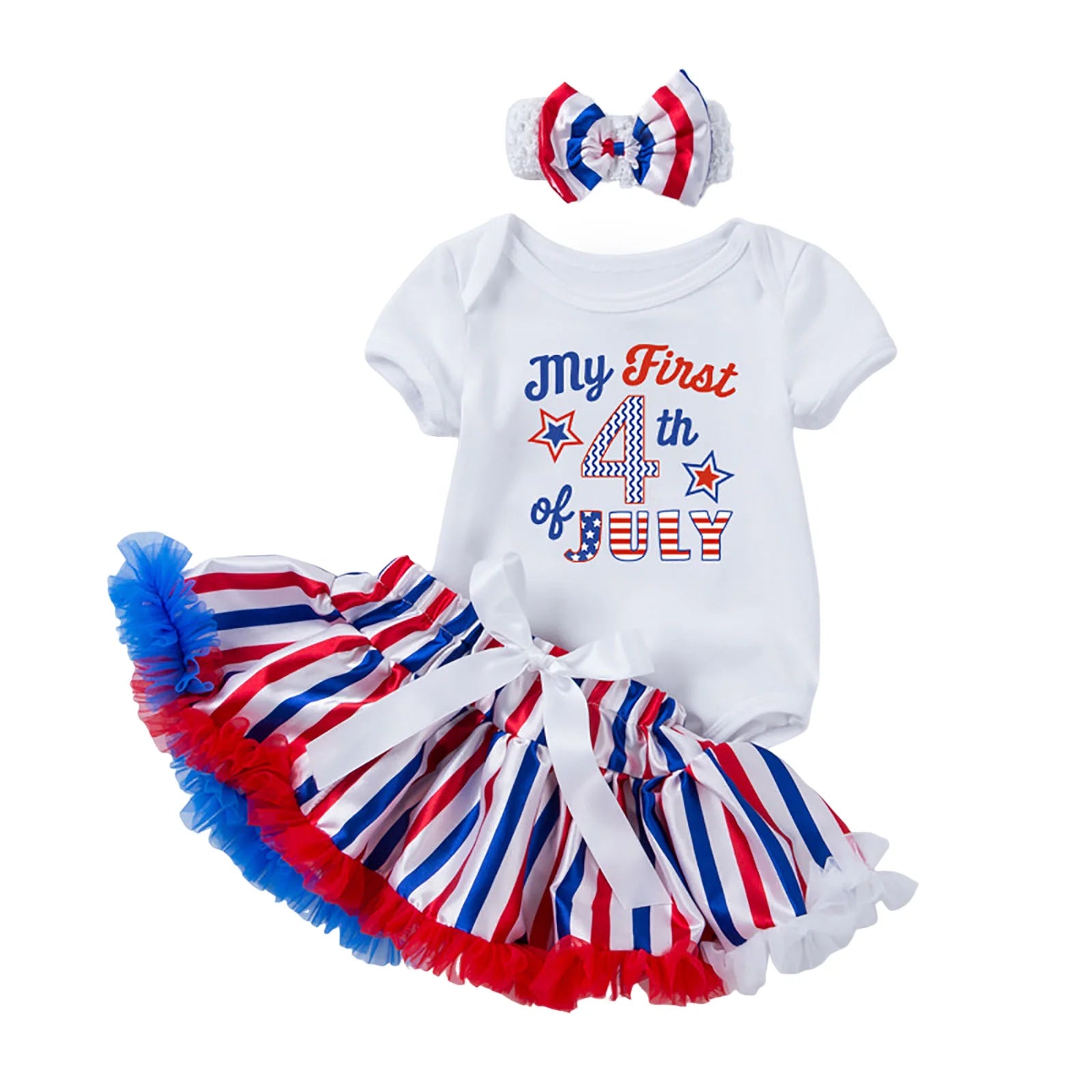 Little Miss America Set, Bodysuit with Patriotic Stripes tutu and Tie Headband