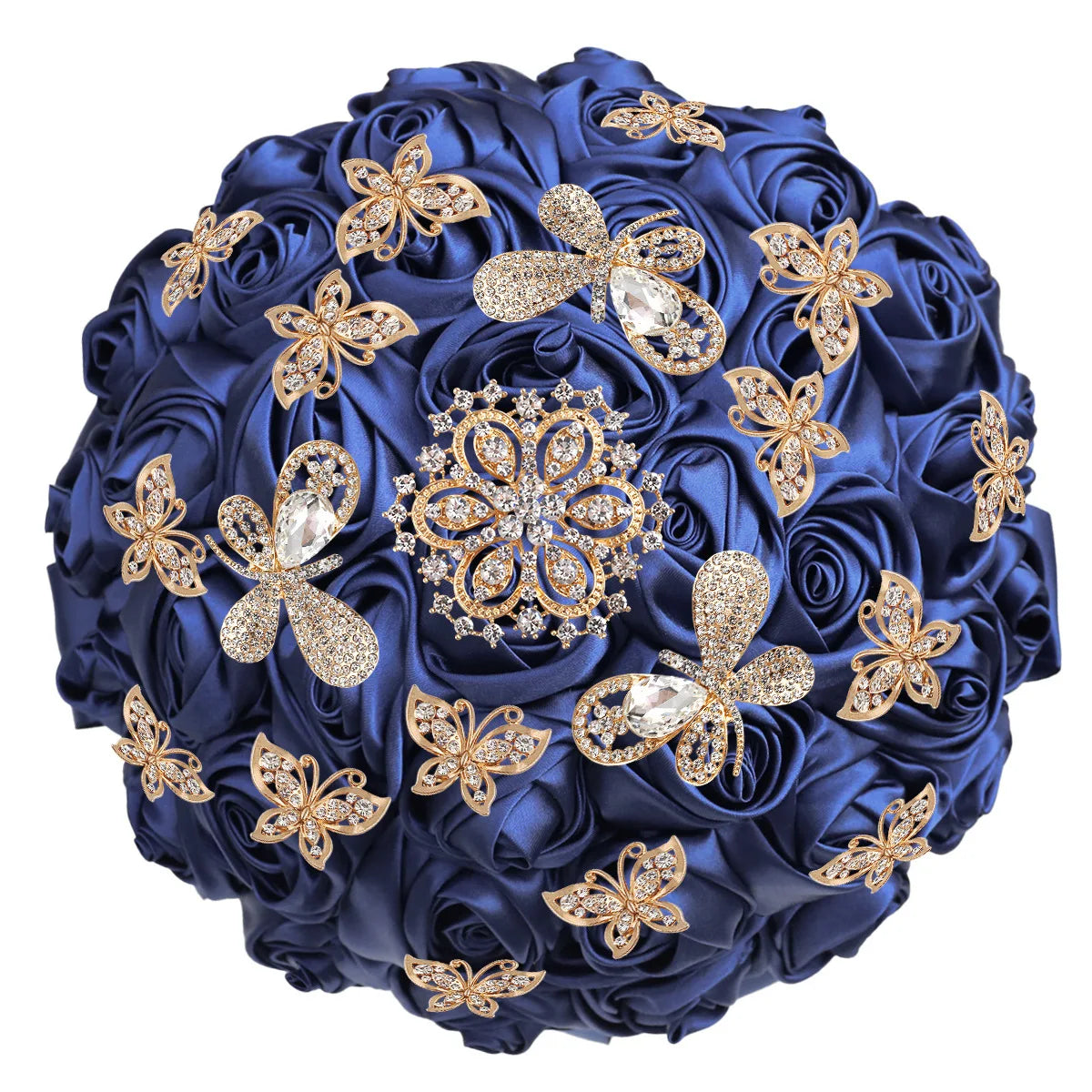 Quinceanera Wedding Bouquet with Butterfly Rhinestones Bridal Bouquets for Bride Bridesmaids